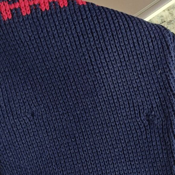 VTG Meister Knit New Wool Sweater Women's L Blue Red Pull Over Austria Boat Neck - Picture 5 of 5